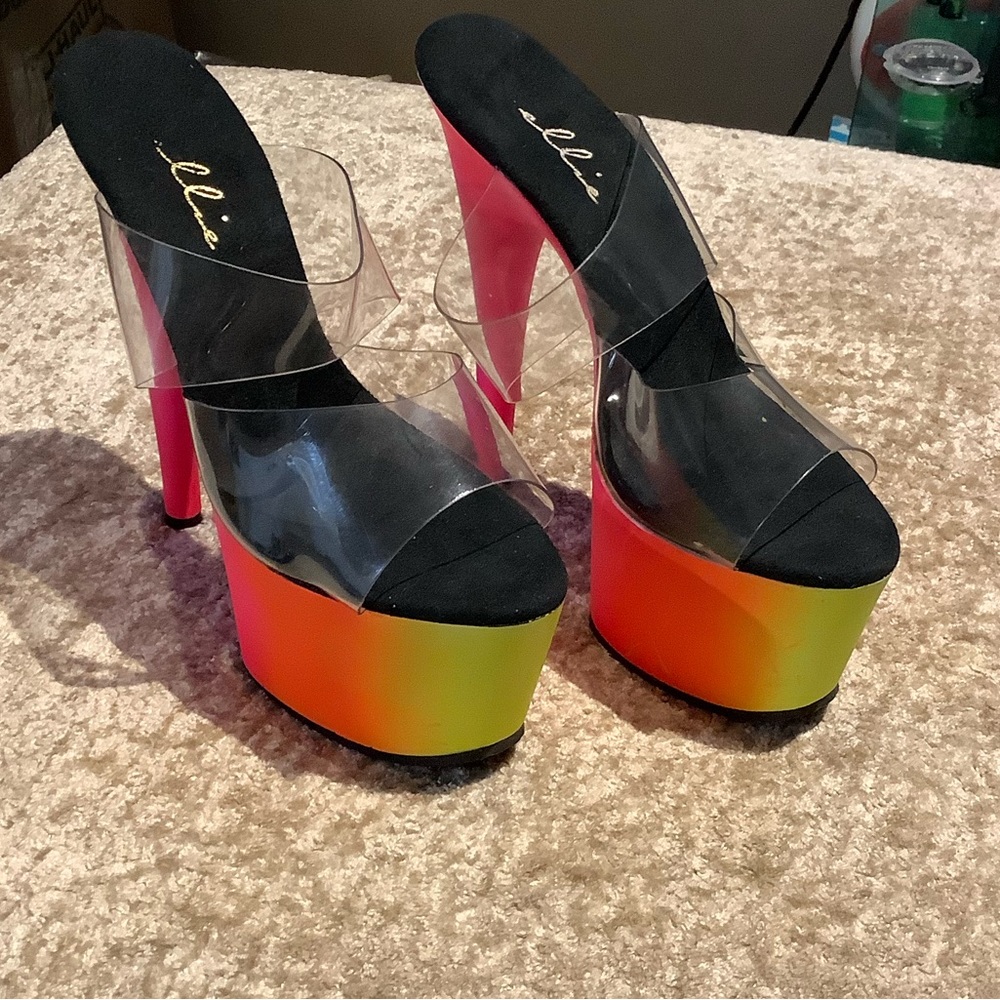 Ellie size 7 pink black yellow high heels